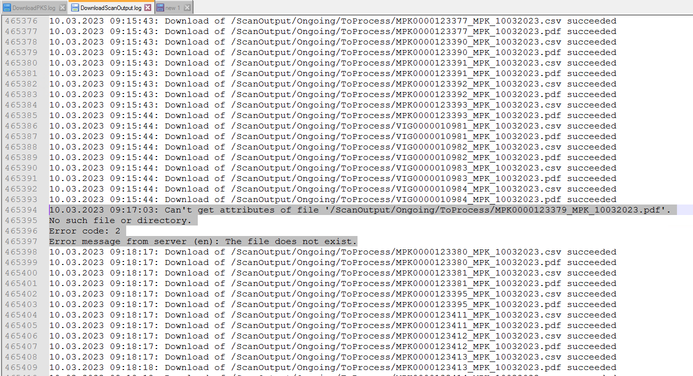 Sporadic error code 2 while getting files from SFTP server Support